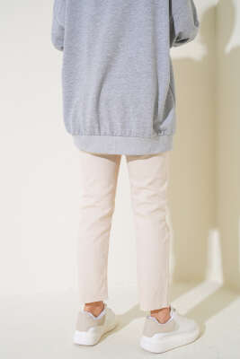 Lazer Dar Paça Mom Jean Pantolon Bej - Thumbnail