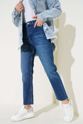 Dar Paça Lazer Kesim Kot Pantolon Mavi - Thumbnail