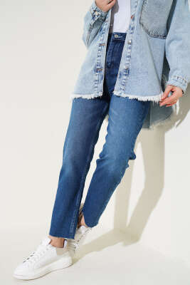 Pazarium - Dar Paça Lazer Kesim Kot Pantolon Mavi