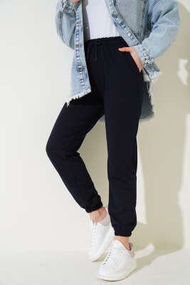 Bel Ve Bilek Lastikli Jogger Pantolon Lacivert - Thumbnail