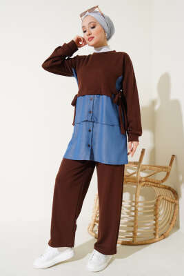 Loyşa Kot Garnili Bağlamalı İkili Takım Kahve - Thumbnail
