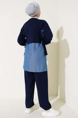 Loyşa Kot Garnili Bağlamalı İkili Takım Lacivert - Thumbnail