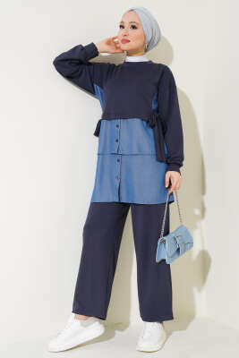 Loyşa Kot Garnili Bağlamalı İkili Takım Füme - Thumbnail