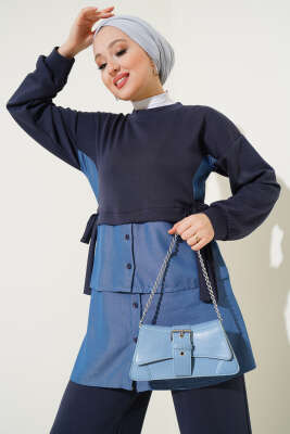 Loyşa Kot Garnili Bağlamalı İkili Takım Füme - Thumbnail