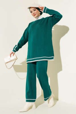 Kol Düğmeli Triko İkili Takım Zümrüt - Thumbnail