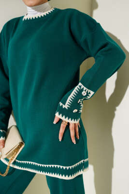 Kol Düğmeli Triko İkili Takım Zümrüt - Thumbnail