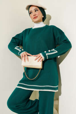 Kol Düğmeli Triko İkili Takım Zümrüt - Thumbnail