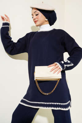 Kol Düğmeli Triko İkili Takım Lacivert - Thumbnail