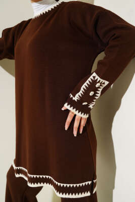 Kol Düğmeli Triko İkili Takım Kahve - Thumbnail