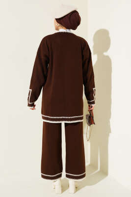 Kol Düğmeli Triko İkili Takım Kahve - Thumbnail