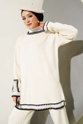 Kol Düğmeli Triko İkili Takım Bej - Thumbnail