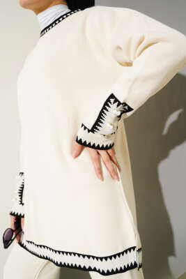 Kol Düğmeli Triko İkili Takım Bej - Thumbnail