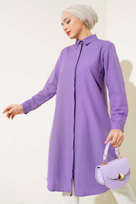 Pazarium - Uzun Model Klasik Yaka Tunik Mor