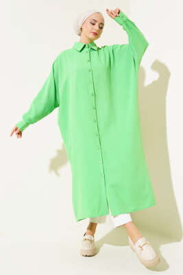 Yarasa Kol Oversize Uzun Gömlek Yeşil - Thumbnail