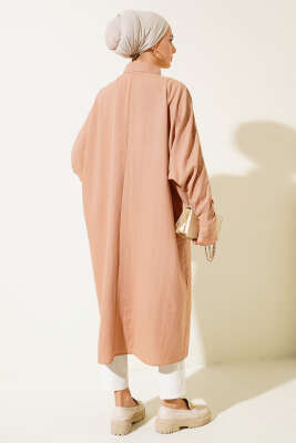 Yarasa Kol Oversize Uzun Gömlek Latte - Thumbnail