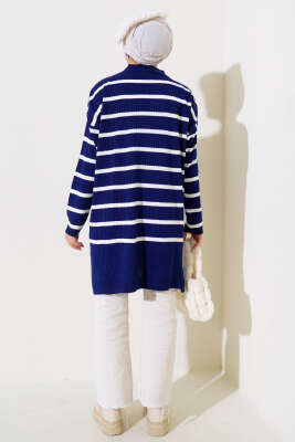 Fitilli Çizgili Salaş Triko Tunik Lacivert - Thumbnail