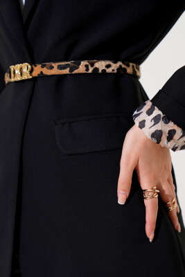 Leopar Astarlı Cep Kapaklı Ceket Siyah - Thumbnail