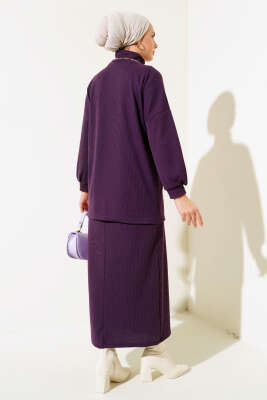 Yarım Boğazlı Fitilli Etekli Takım Mor - Thumbnail