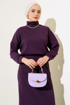 Yarım Boğazlı Fitilli Etekli Takım Mor - Thumbnail