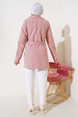 Yaprak Taşlı Pelerinli Trençkot Pudra - Thumbnail
