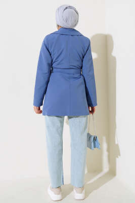 Yaprak Taşlı Pelerinli Trençkot İndigo - Thumbnail