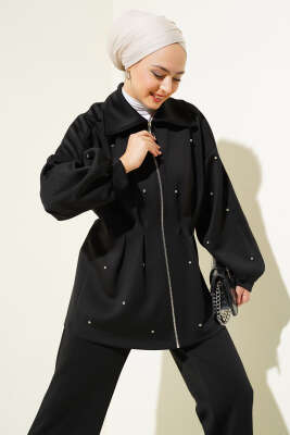 Taşlı Bel Pensli İkili Takım Siyah - Thumbnail