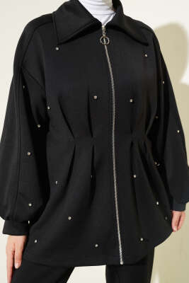 Taşlı Bel Pensli İkili Takım Siyah - Thumbnail