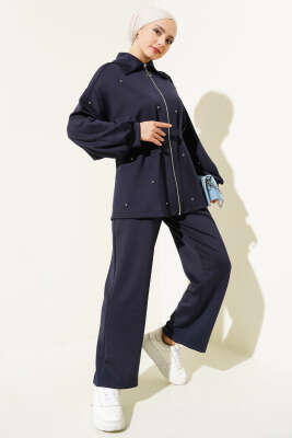 	 Taşlı Bel Pensli İkili Takım Lacivert - Thumbnail