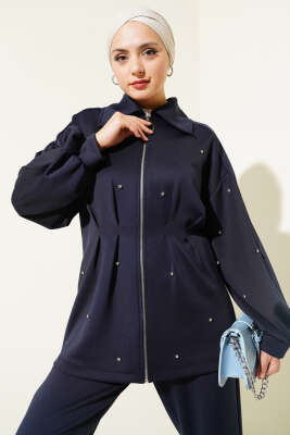 	 Taşlı Bel Pensli İkili Takım Lacivert - Thumbnail