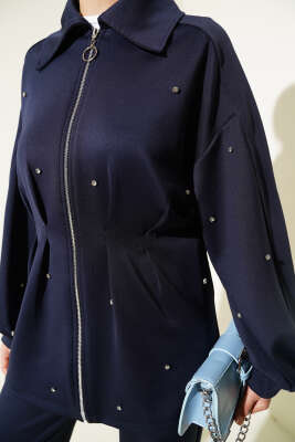 	 Taşlı Bel Pensli İkili Takım Lacivert - Thumbnail