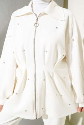 	 Taşlı Bel Pensli İkili Takım Beyaz - Thumbnail