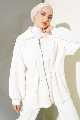 	 Taşlı Bel Pensli İkili Takım Beyaz - Thumbnail