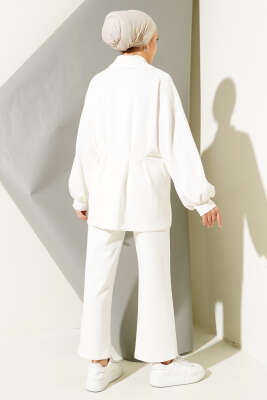 	 Taşlı Bel Pensli İkili Takım Beyaz - Thumbnail