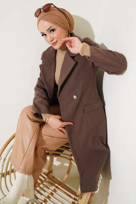 Omuz Taşlı Kaşe Kaban Kahve - Thumbnail