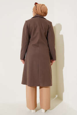 Omuz Taşlı Kaşe Kaban Kahve - Thumbnail