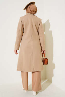 Omuz Taşlı Kaşe Kaban Bej - Thumbnail