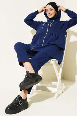 Fermuarlı Fırfırlı Dabıl İkili Takım Lacivert - Thumbnail