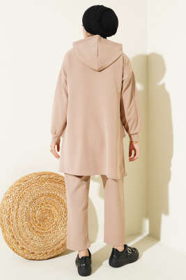 Fermuarlı Fırfırlı Dabıl İkili Takım Bej - Thumbnail