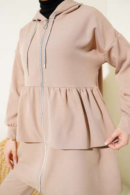 Fermuarlı Fırfırlı Dabıl İkili Takım Bej - Thumbnail