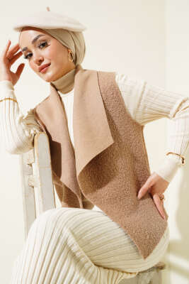 Pazarium - Kısa Buklet Yelek Vizon