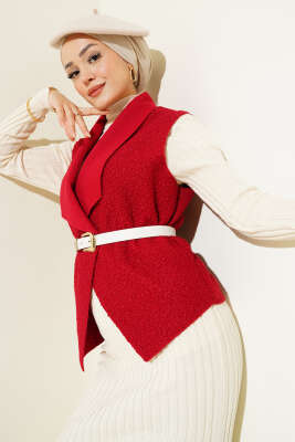 Pazarium - Kısa Buklet Yelek Bordo