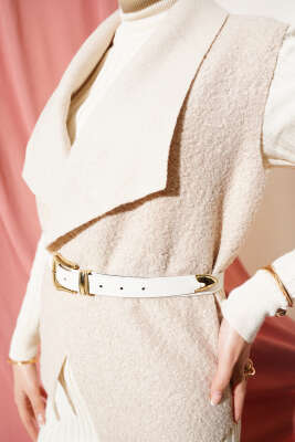 Kısa Buklet Yelek Bej - Thumbnail