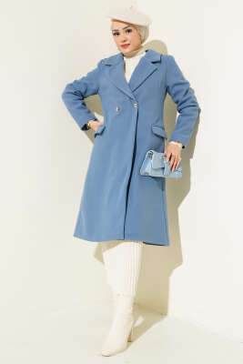 Pazarium - Omuz Taşlı Kaşe Kaban İndigo