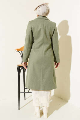 Omuz Taşlı Kaşe Kaban Çağla Yeşili - Thumbnail