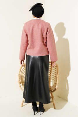 Kurdele Bağcıklı Buklet Ceket Gül Kurusu - Thumbnail