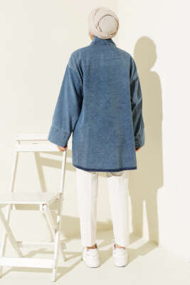 Yandan İp Bağlamalı Kot Kimono Kot Mavisi - Thumbnail