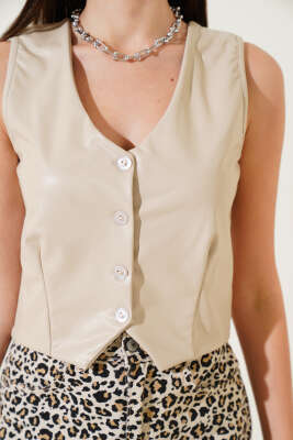 Deri Yelek Bej - Thumbnail