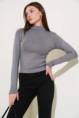 Uzun Kol Dik Yaka Basic Body Füme - Thumbnail