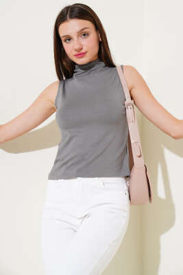 Dik Yaka Kolsuz Body Kayrak Grisi - Thumbnail