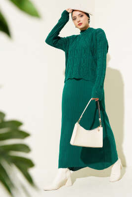 Kabartma Desen Triko Jile Elbise Takım Zümrüt - Thumbnail